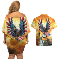 United States Fourth Of July Couples Matching Off Shoulder Short Dress and Hawaiian Shirt Happy Independence Day