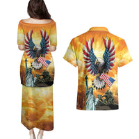 United States Fourth Of July Couples Matching Puletasi and Hawaiian Shirt Happy Independence Day