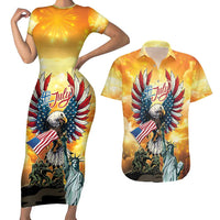 United States Fourth Of July Couples Matching Short Sleeve Bodycon Dress and Hawaiian Shirt Happy Independence Day