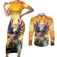 United States Fourth Of July Couples Matching Short Sleeve Bodycon Dress and Long Sleeve Button Shirt Happy Independence Day
