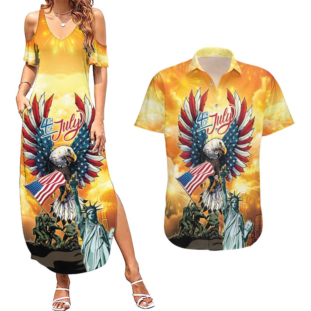 United States Fourth Of July Couples Matching Summer Maxi Dress and Hawaiian Shirt Happy Independence Day