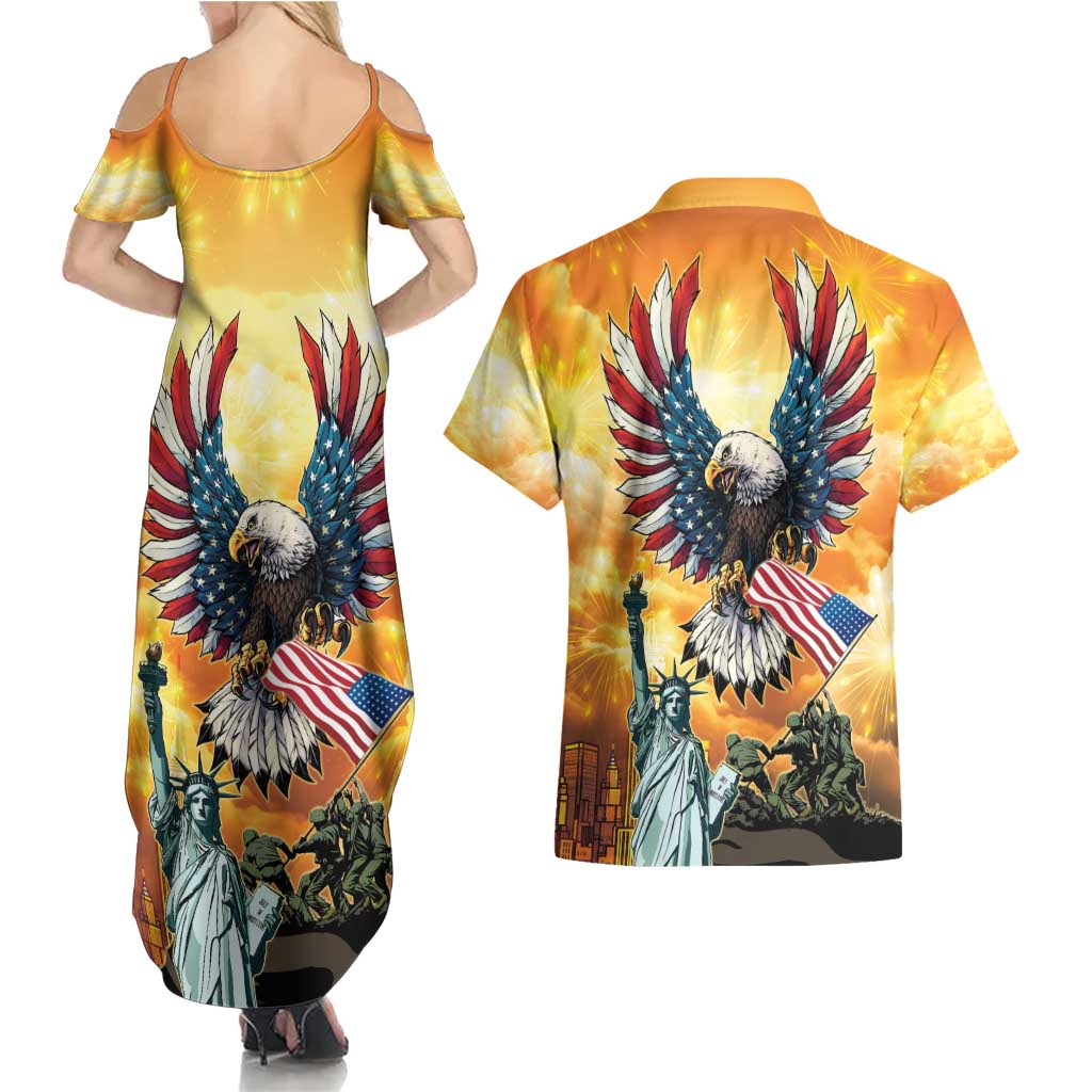 United States Fourth Of July Couples Matching Summer Maxi Dress and Hawaiian Shirt Happy Independence Day
