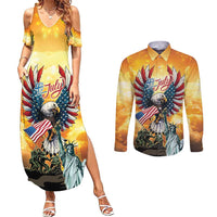 United States Fourth Of July Couples Matching Summer Maxi Dress and Long Sleeve Button Shirt Happy Independence Day