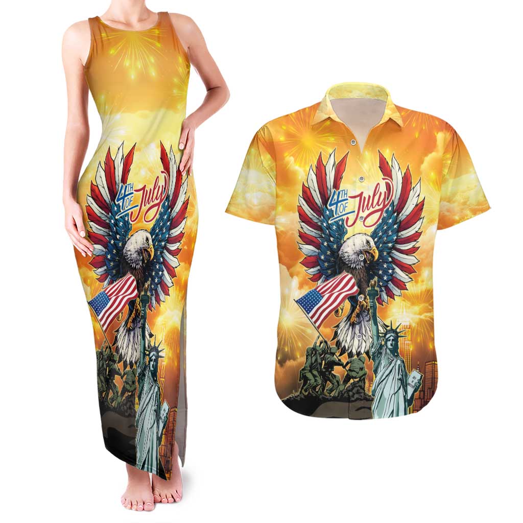 United States Fourth Of July Couples Matching Tank Maxi Dress and Hawaiian Shirt Happy Independence Day
