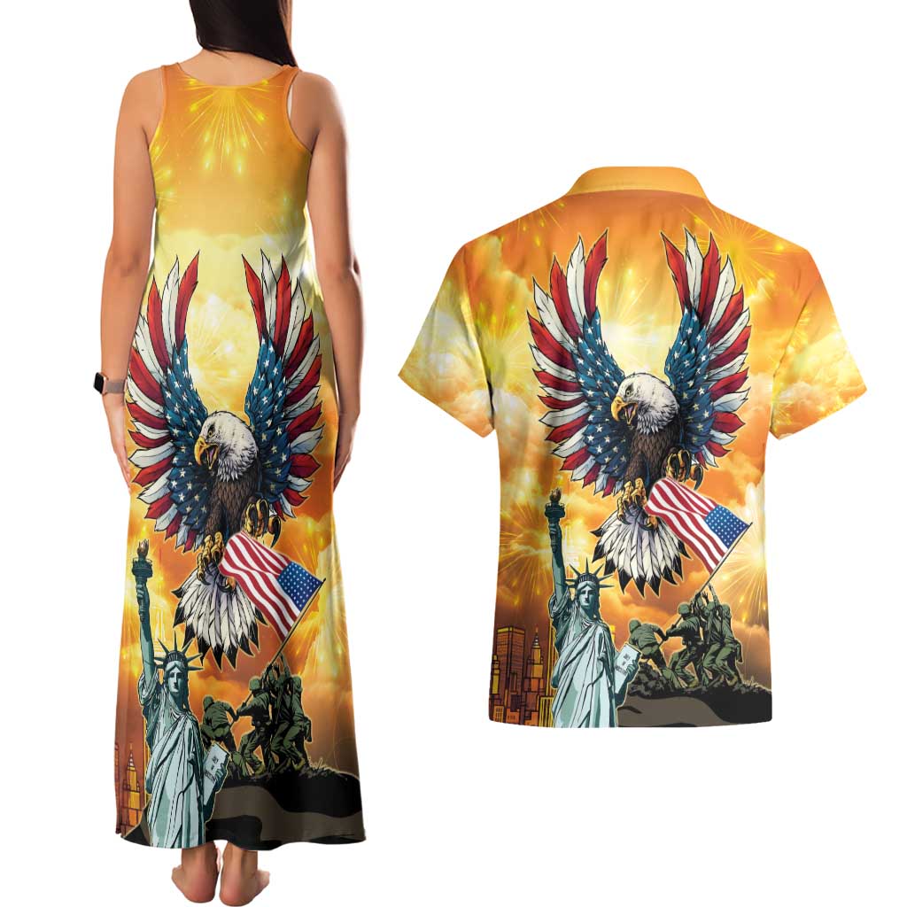 United States Fourth Of July Couples Matching Tank Maxi Dress and Hawaiian Shirt Happy Independence Day