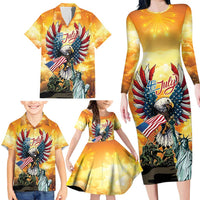 United States Fourth Of July Family Matching Long Sleeve Bodycon Dress and Hawaiian Shirt Happy Independence Day