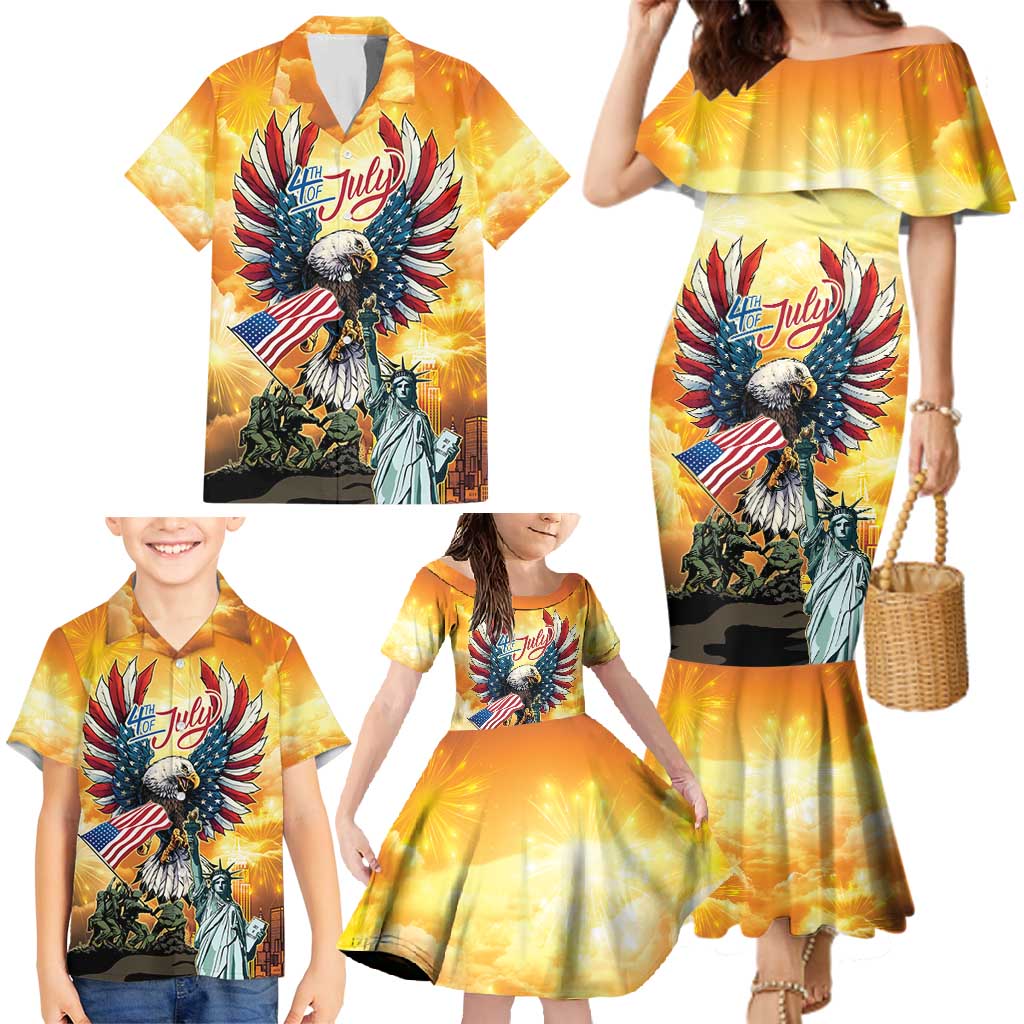 United States Fourth Of July Family Matching Mermaid Dress and Hawaiian Shirt Happy Independence Day