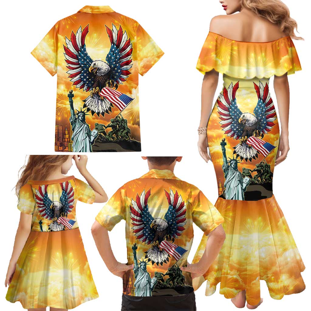 United States Fourth Of July Family Matching Mermaid Dress and Hawaiian Shirt Happy Independence Day
