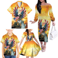 United States Fourth Of July Family Matching Off The Shoulder Long Sleeve Dress and Hawaiian Shirt Happy Independence Day