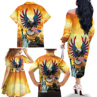 United States Fourth Of July Family Matching Off The Shoulder Long Sleeve Dress and Hawaiian Shirt Happy Independence Day