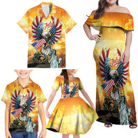 United States Fourth Of July Family Matching Off Shoulder Maxi Dress and Hawaiian Shirt Happy Independence Day