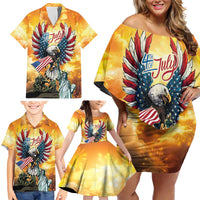 United States Fourth Of July Family Matching Off Shoulder Short Dress and Hawaiian Shirt Happy Independence Day