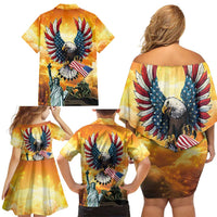 United States Fourth Of July Family Matching Off Shoulder Short Dress and Hawaiian Shirt Happy Independence Day