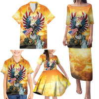 United States Fourth Of July Family Matching Puletasi and Hawaiian Shirt Happy Independence Day