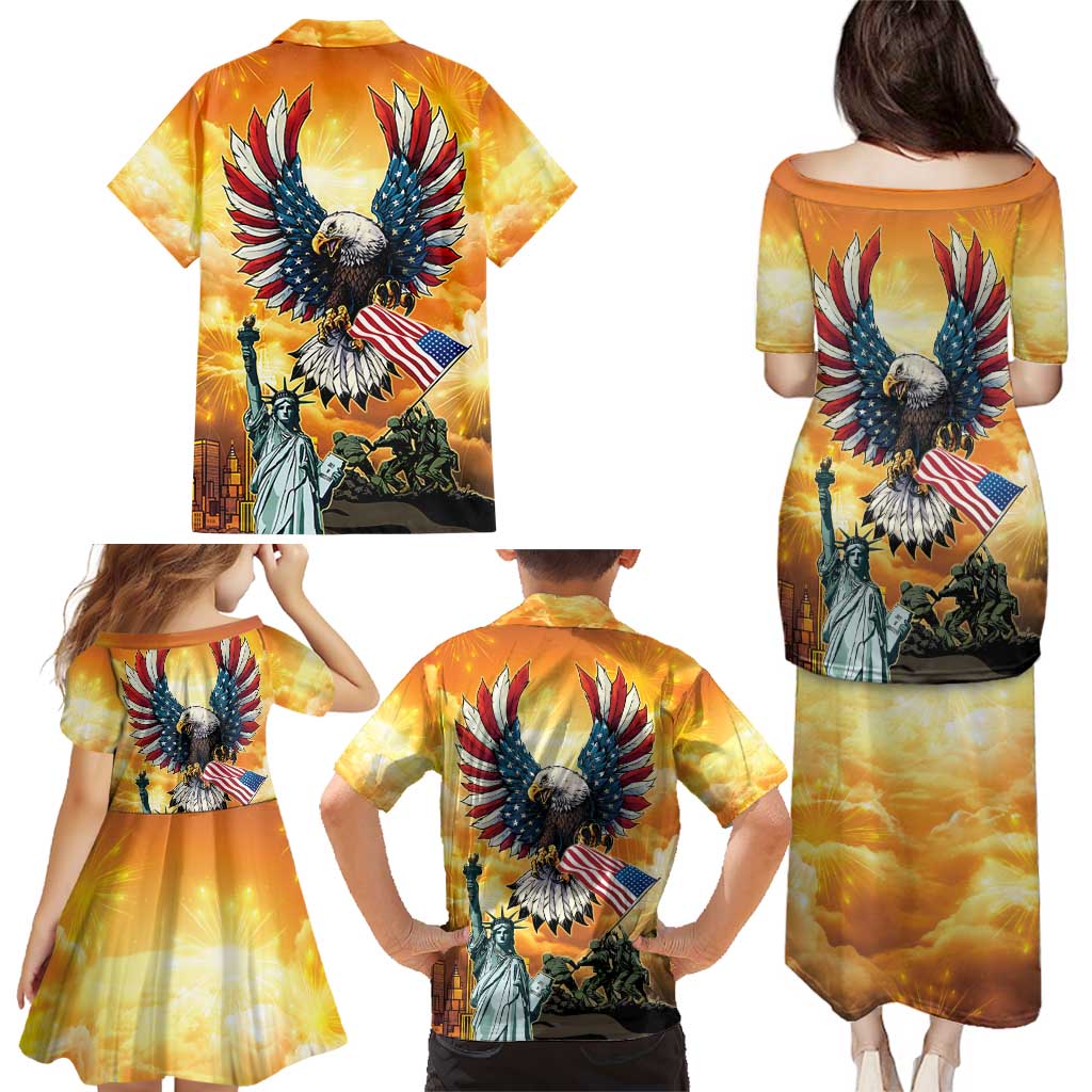 United States Fourth Of July Family Matching Puletasi and Hawaiian Shirt Happy Independence Day