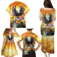 United States Fourth Of July Family Matching Puletasi and Hawaiian Shirt Happy Independence Day