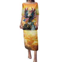 United States Fourth Of July Family Matching Puletasi and Hawaiian Shirt Happy Independence Day