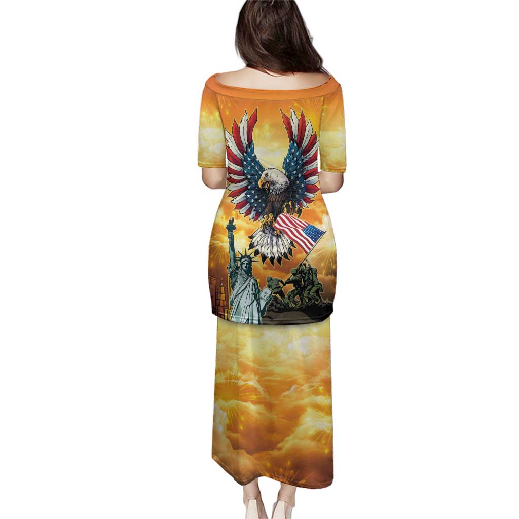 United States Fourth Of July Family Matching Puletasi and Hawaiian Shirt Happy Independence Day