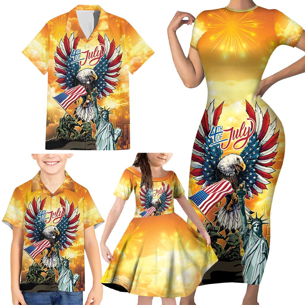 United States Fourth Of July Family Matching Short Sleeve Bodycon Dress and Hawaiian Shirt Happy Independence Day