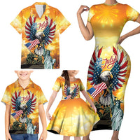 United States Fourth Of July Family Matching Short Sleeve Bodycon Dress and Hawaiian Shirt Happy Independence Day