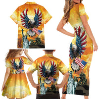 United States Fourth Of July Family Matching Short Sleeve Bodycon Dress and Hawaiian Shirt Happy Independence Day