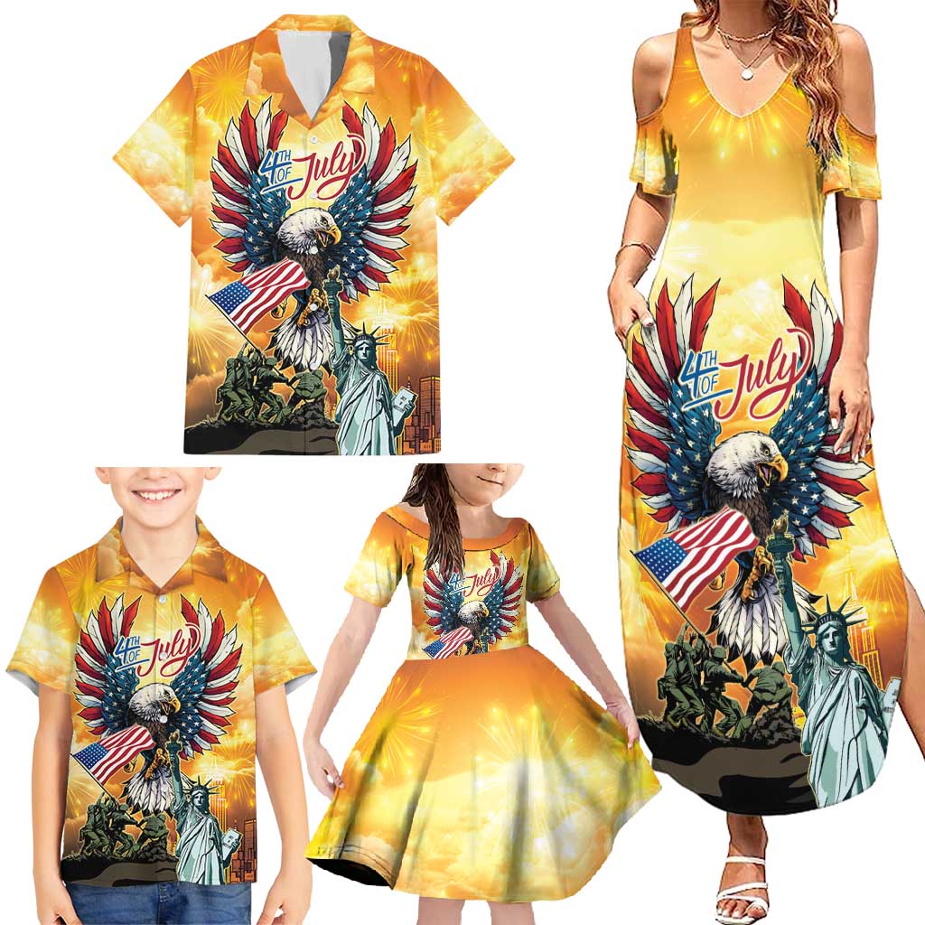 United States Fourth Of July Family Matching Summer Maxi Dress and Hawaiian Shirt Happy Independence Day