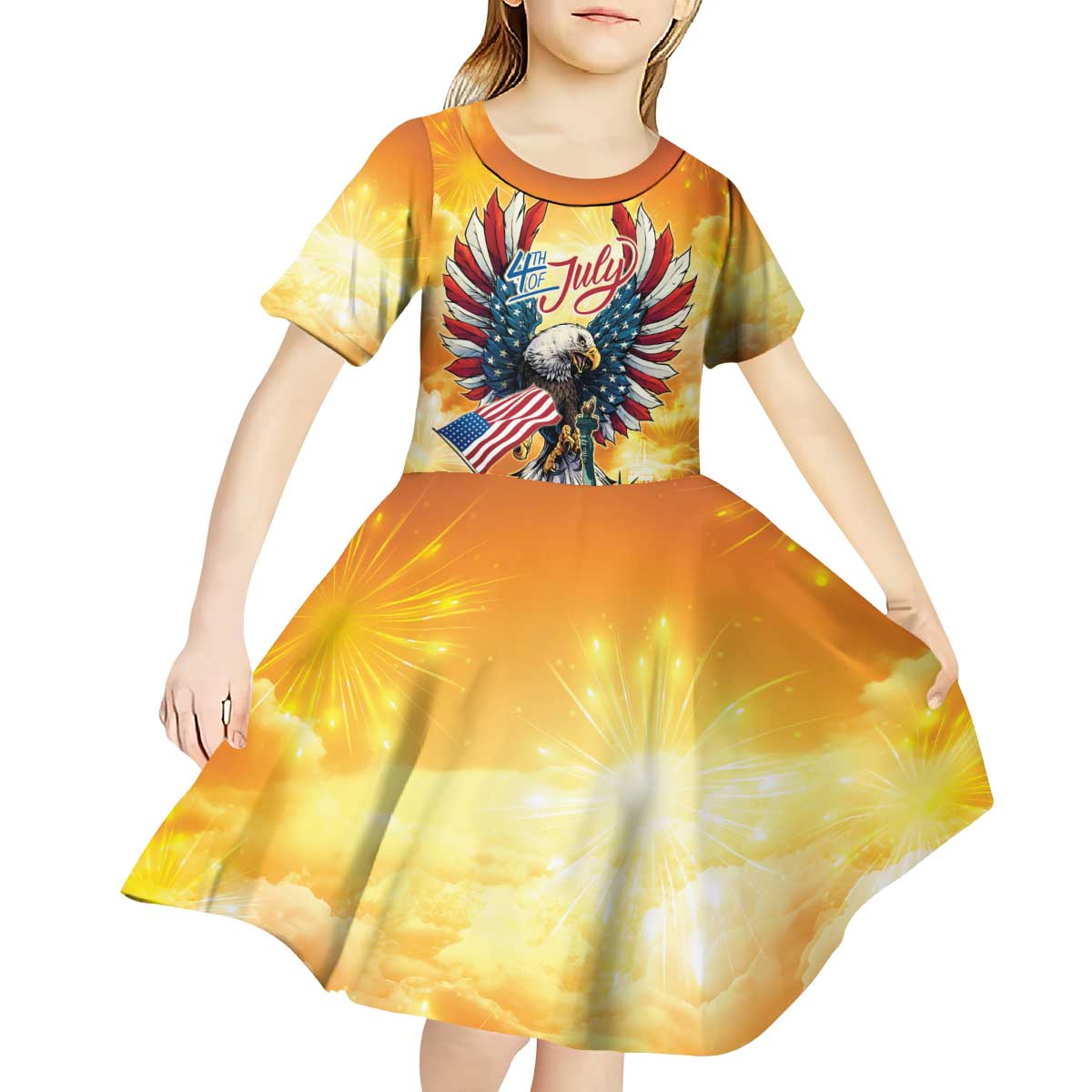 United States Fourth Of July Kid Short Sleeve Dress Happy Independence Day