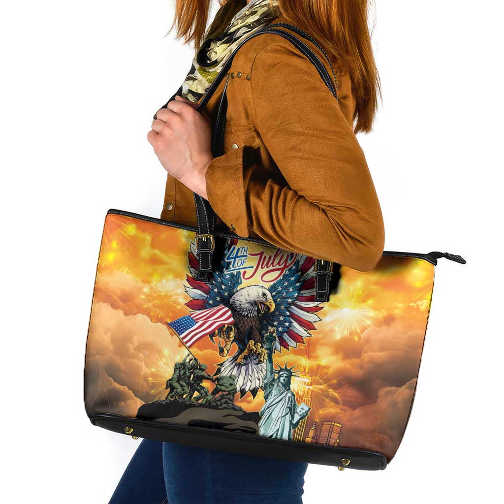 United States Fourth Of July Leather Tote Bag Happy Independence Day