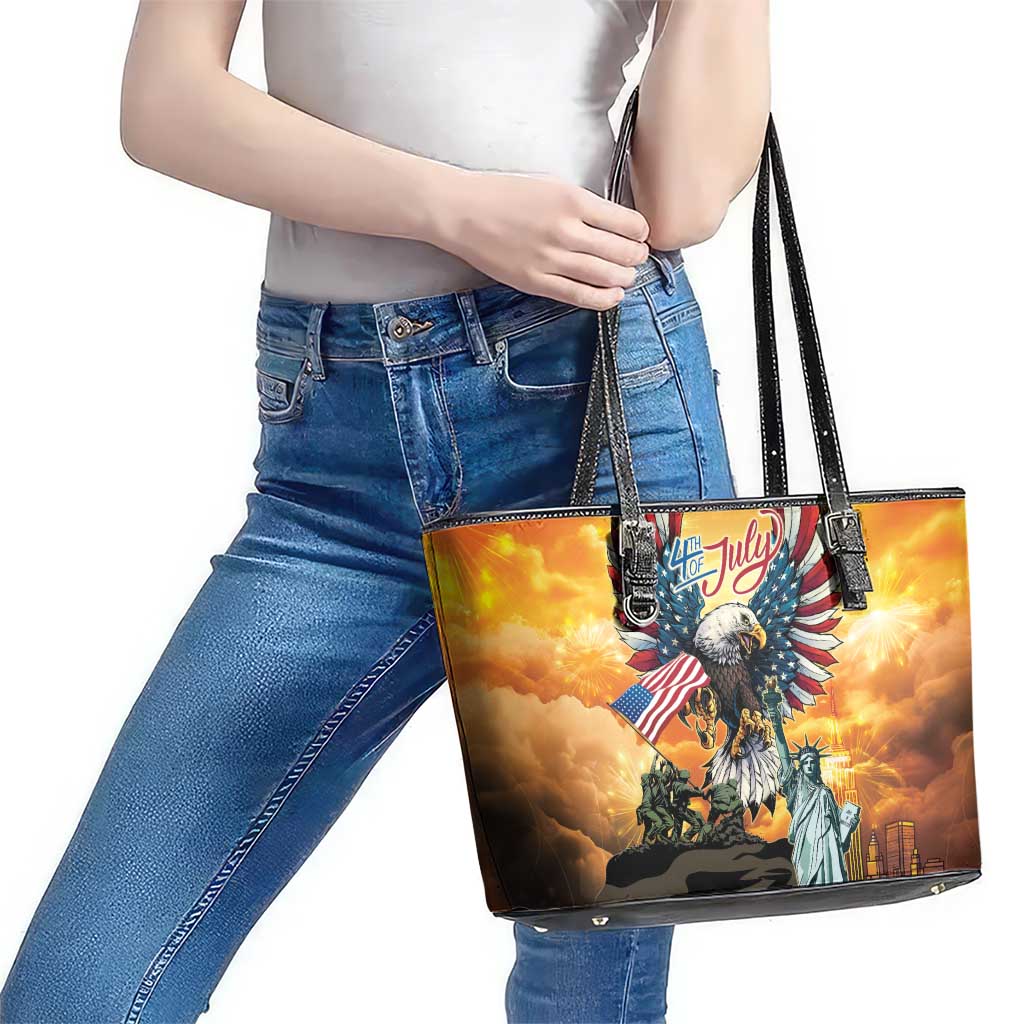 United States Fourth Of July Leather Tote Bag Happy Independence Day