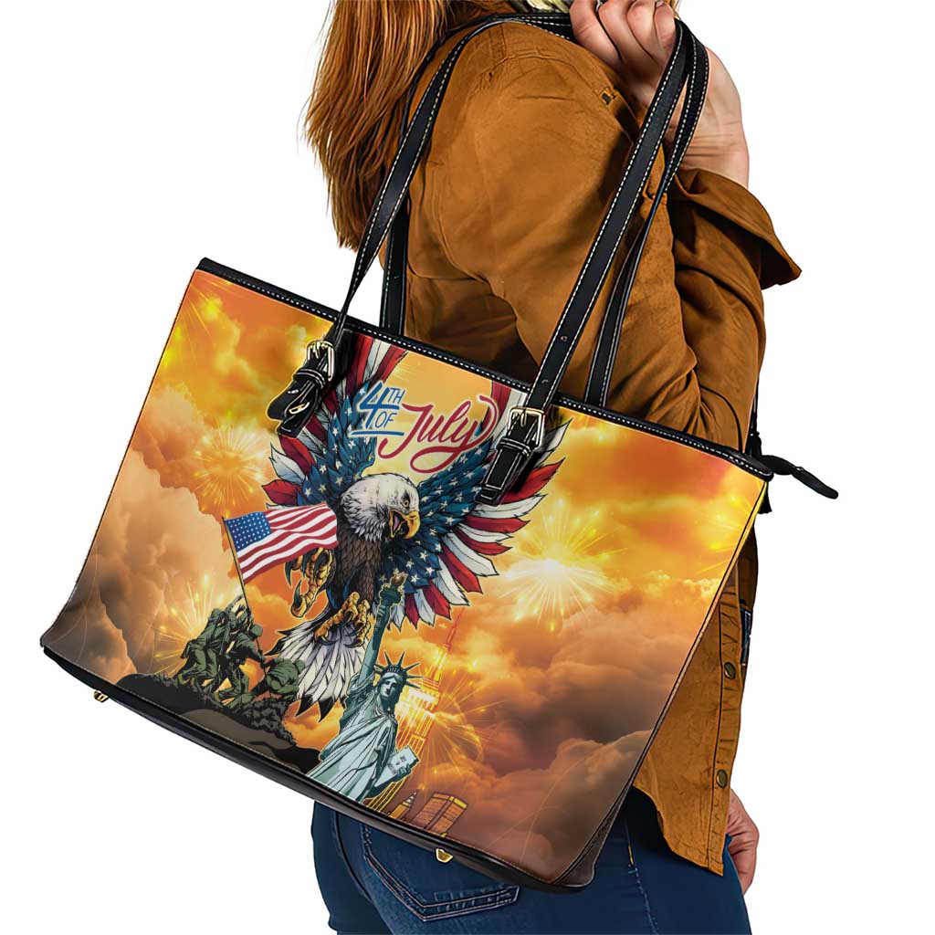 United States Fourth Of July Leather Tote Bag Happy Independence Day