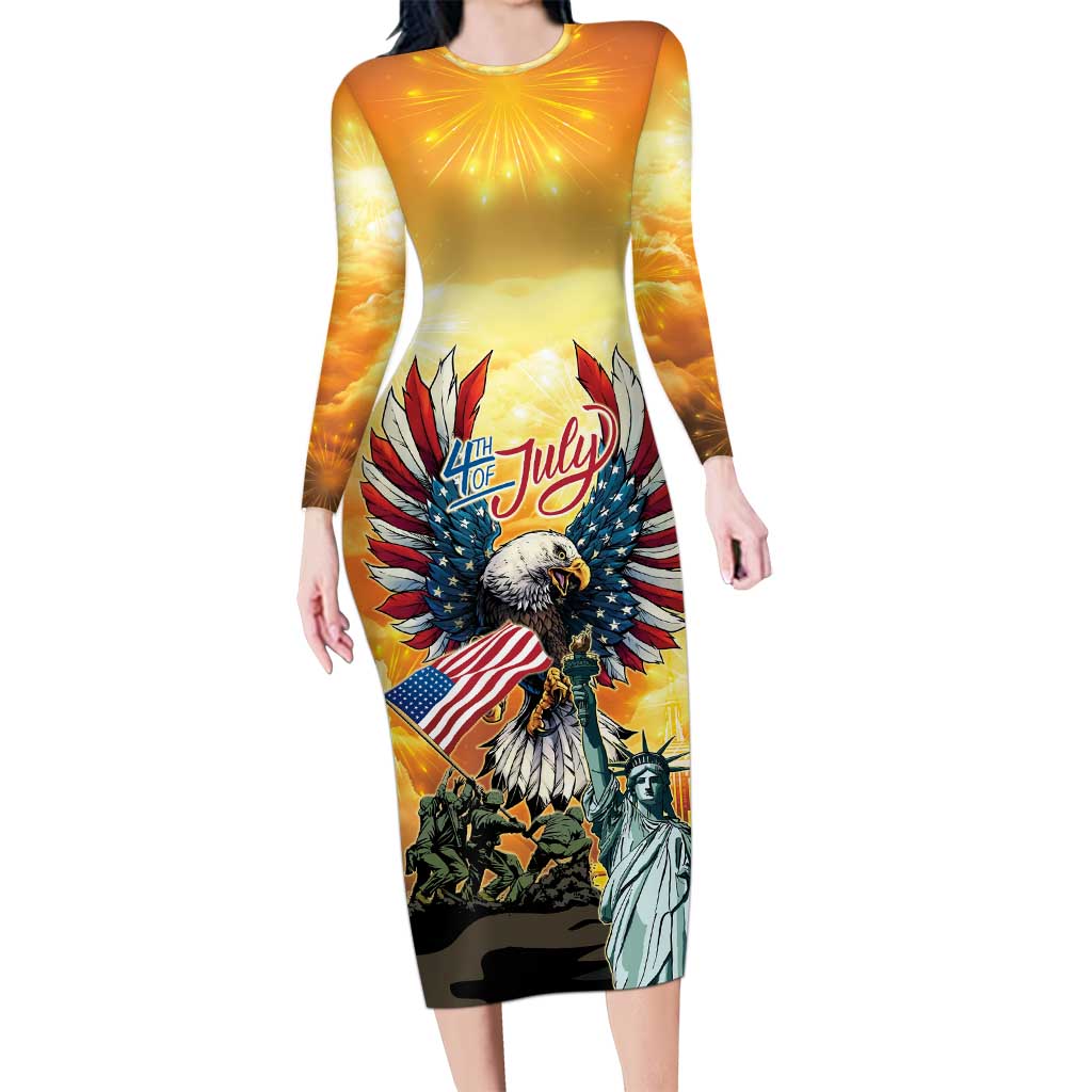 United States Fourth Of July Long Sleeve Bodycon Dress Happy Independence Day