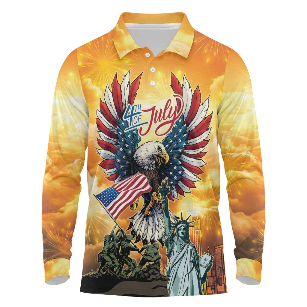 United States Fourth Of July Long Sleeve Polo Shirt Happy Independence Day