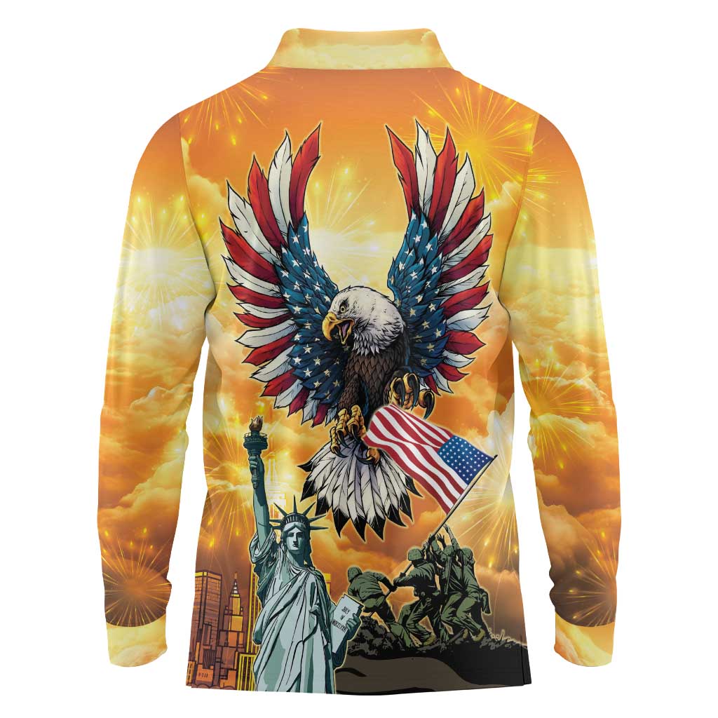 United States Fourth Of July Long Sleeve Polo Shirt Happy Independence Day