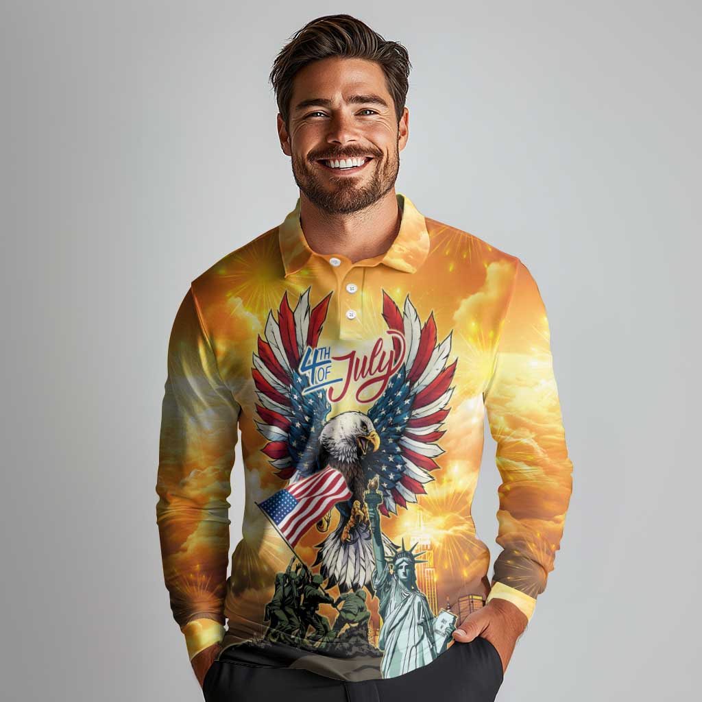 United States Fourth Of July Long Sleeve Polo Shirt Happy Independence Day