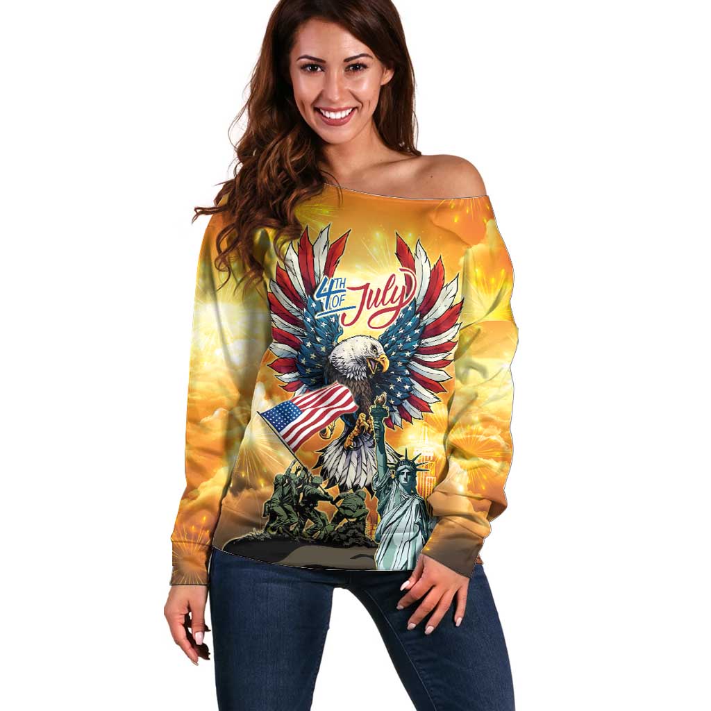 United States Fourth Of July Off Shoulder Sweater Happy Independence Day