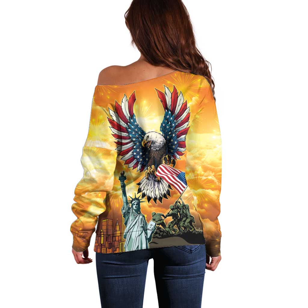 United States Fourth Of July Off Shoulder Sweater Happy Independence Day