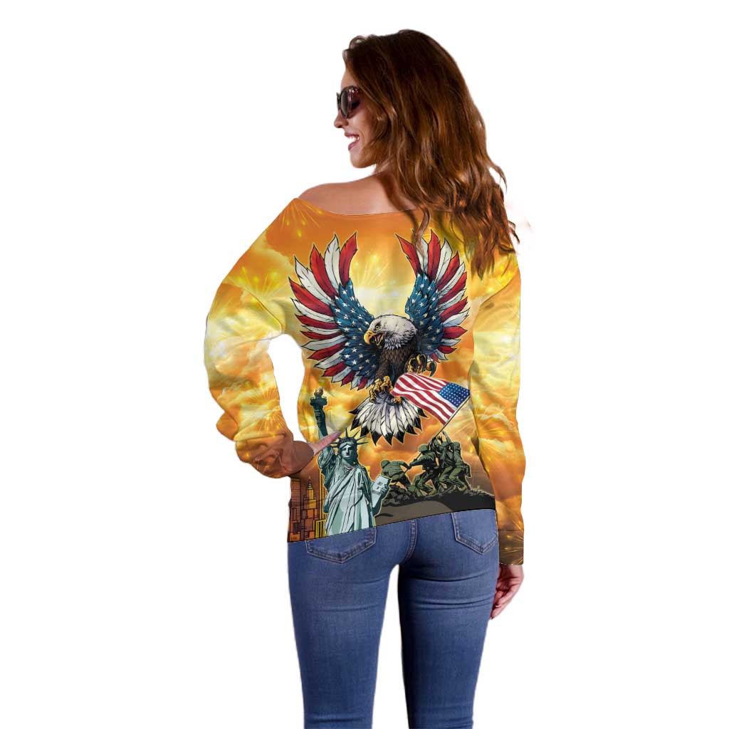 United States Fourth Of July Off Shoulder Sweater Happy Independence Day