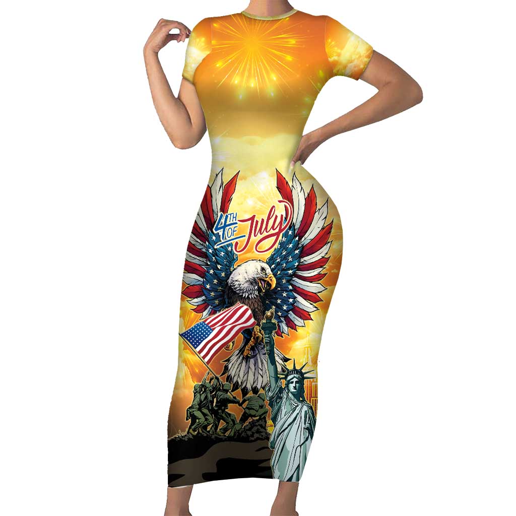 United States Fourth Of July Short Sleeve Bodycon Dress Happy Independence Day