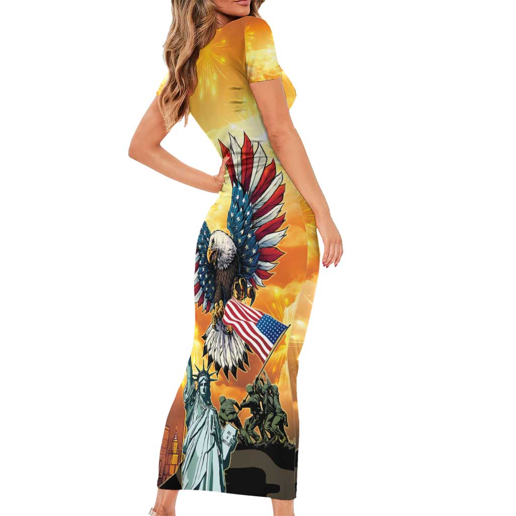 United States Fourth Of July Short Sleeve Bodycon Dress Happy Independence Day