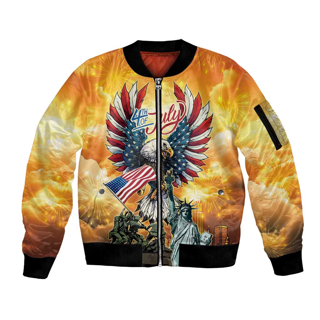 United States Fourth Of July Sleeve Zip Bomber Jacket Happy Independence Day