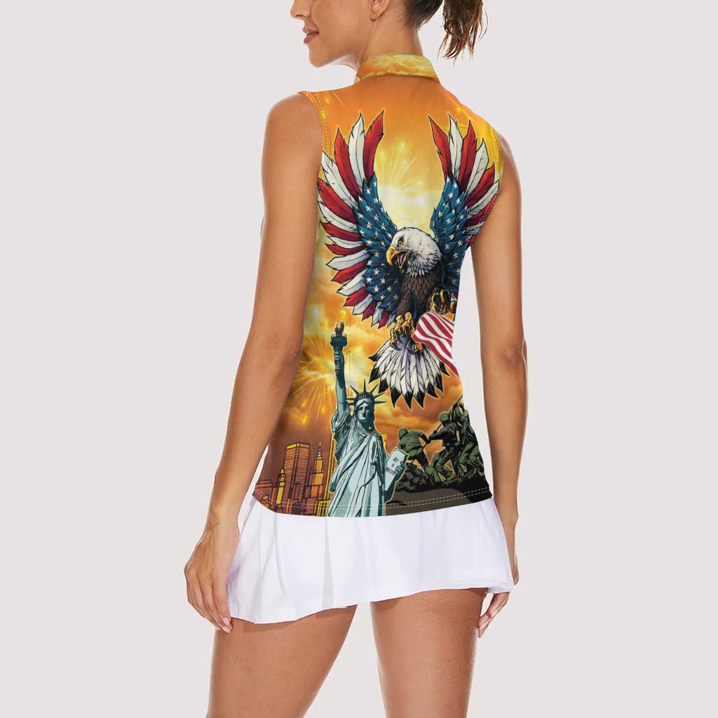 United States Fourth Of July Women Sleeveless Polo Shirt Happy Independence Day