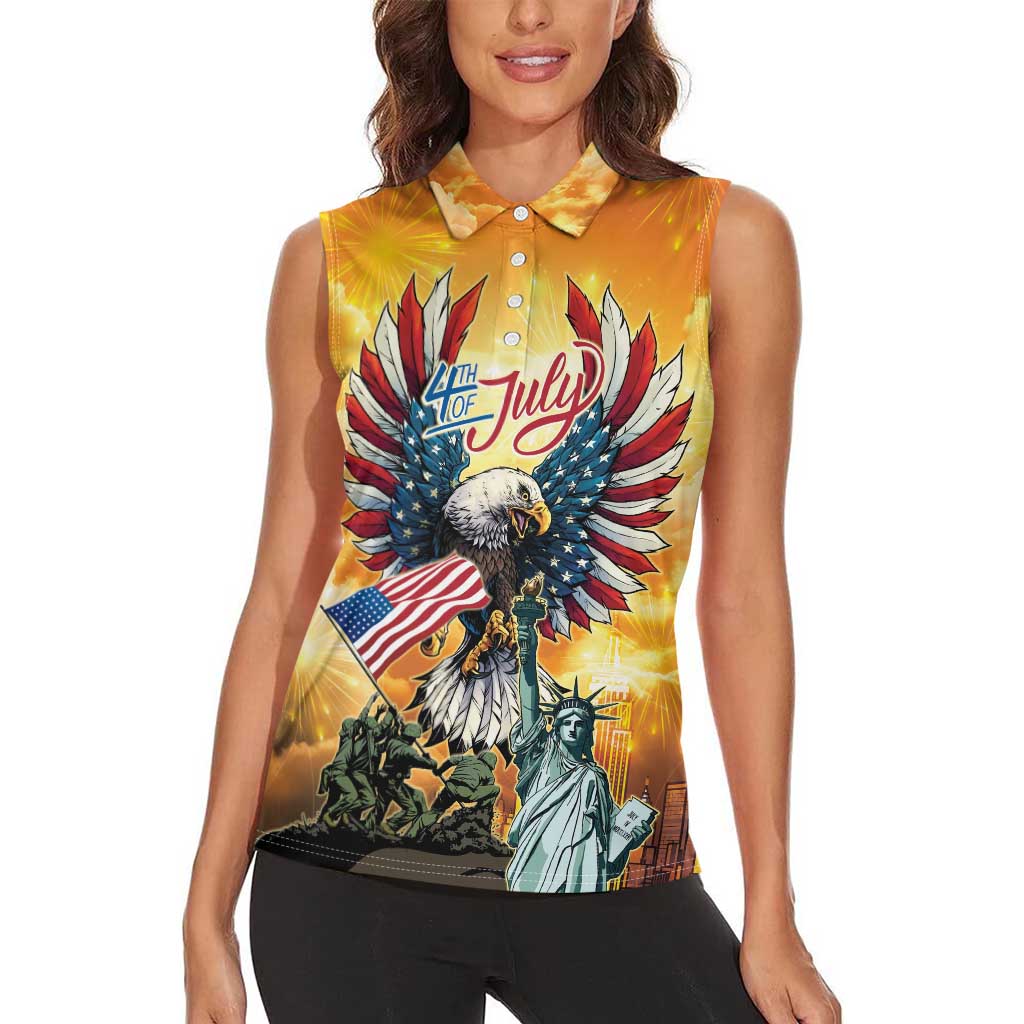 United States Fourth Of July Women Sleeveless Polo Shirt Happy Independence Day
