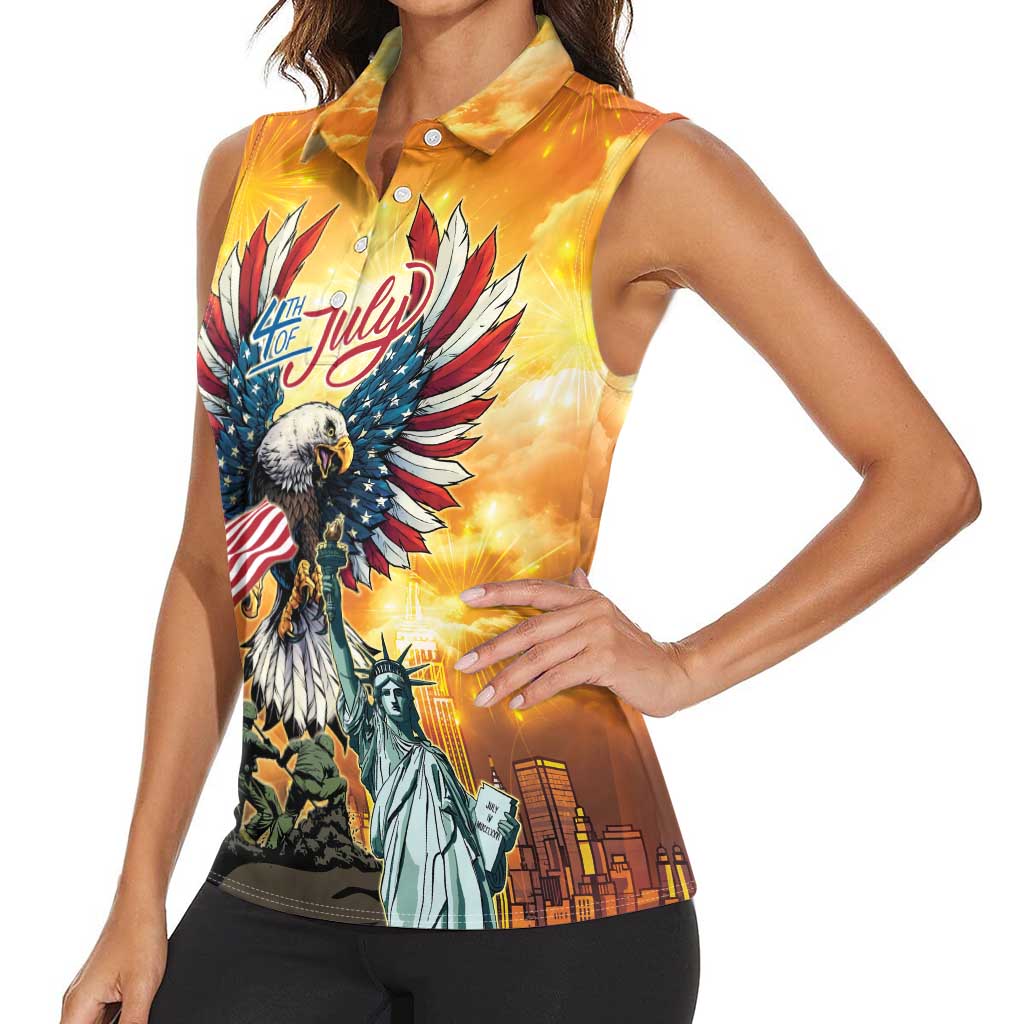 United States Fourth Of July Women Sleeveless Polo Shirt Happy Independence Day