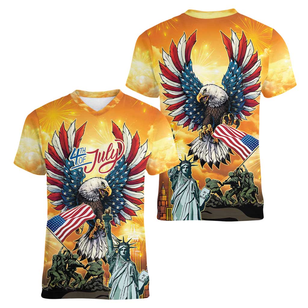 United States Fourth Of July Women V-Neck T-Shirt Happy Independence Day