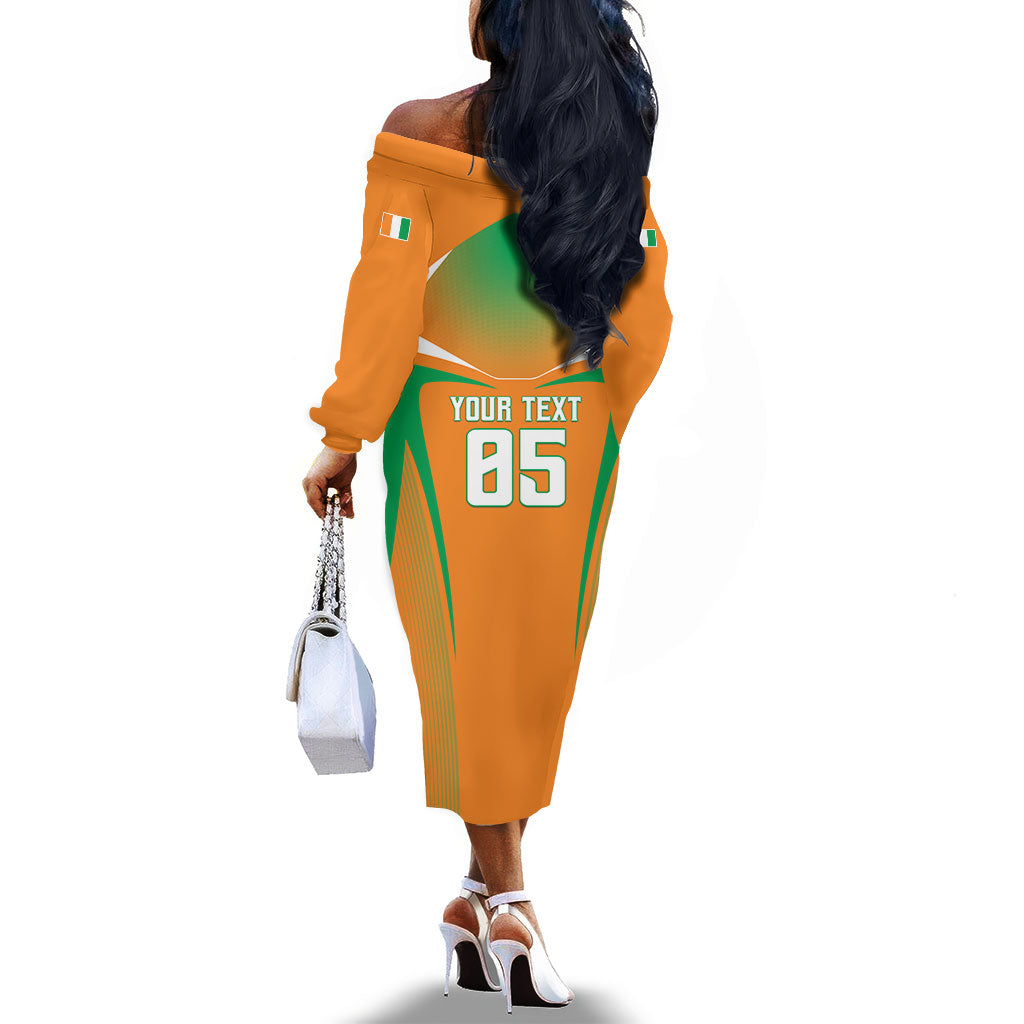 Custom Ivory Coast Football 2026 Off The Shoulder Long Sleeve Dress Go Les Elephants