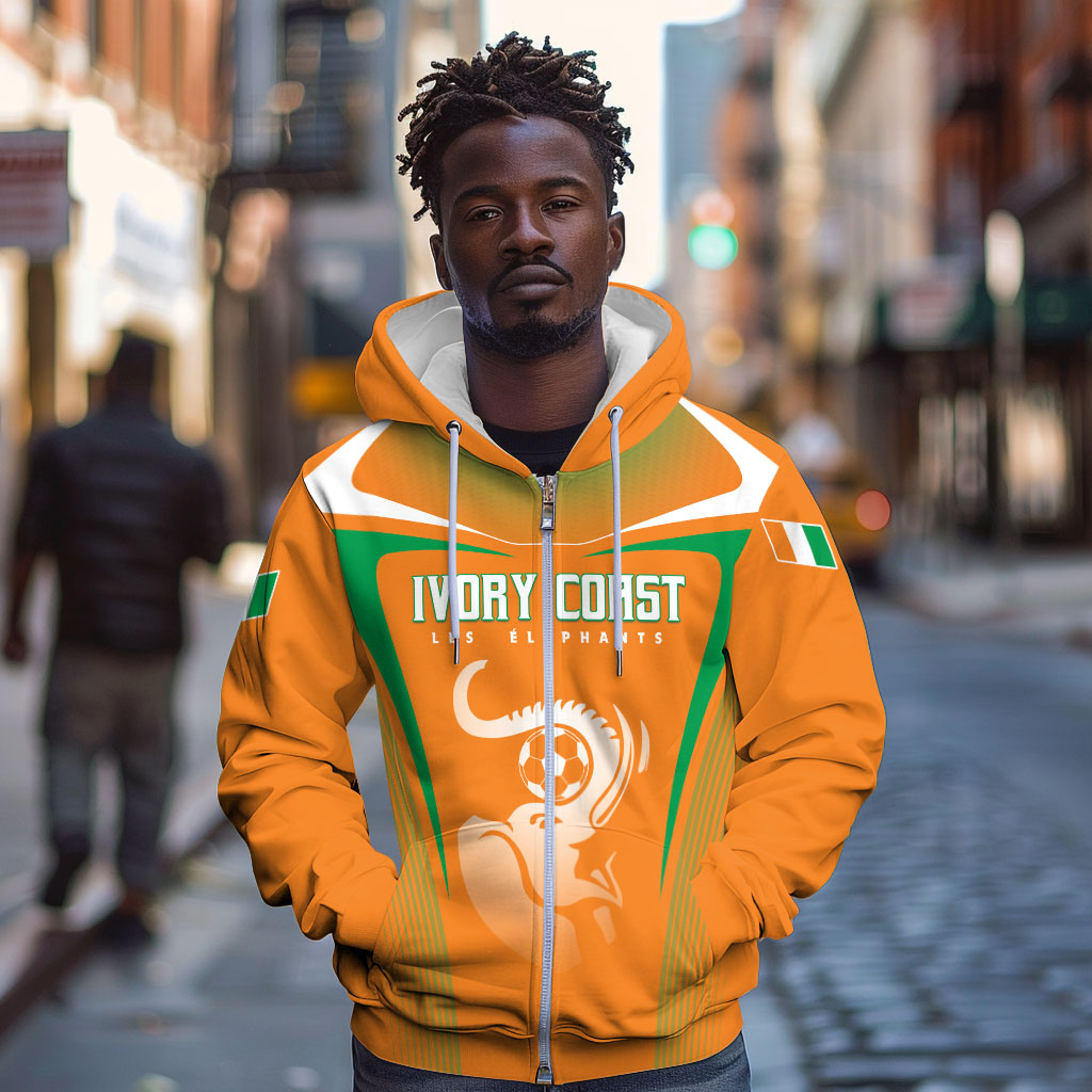Custom Ivory Coast Football 2026 Zip Hoodie Go Les Elephants