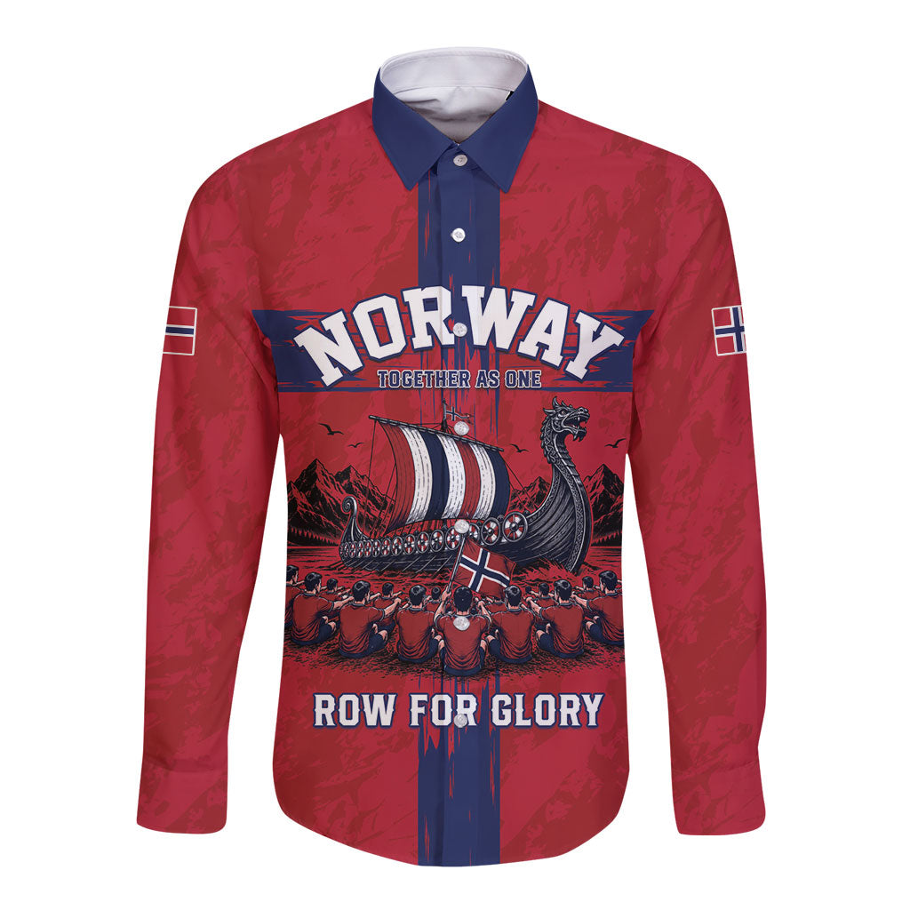 Custom Norge Football 2026 Long Sleeve Button Shirt Row For Glory
