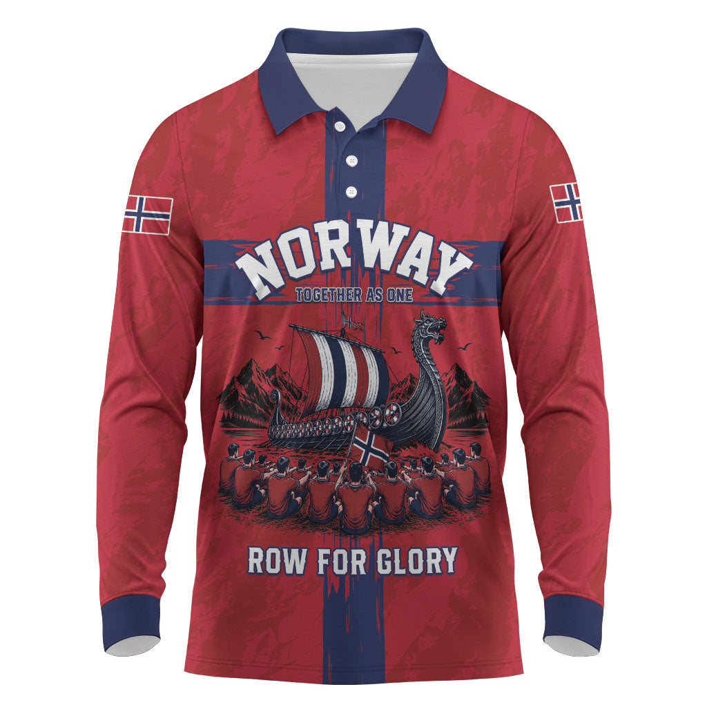 Custom Norge Football 2026 Long Sleeve Polo Shirt Row For Glory