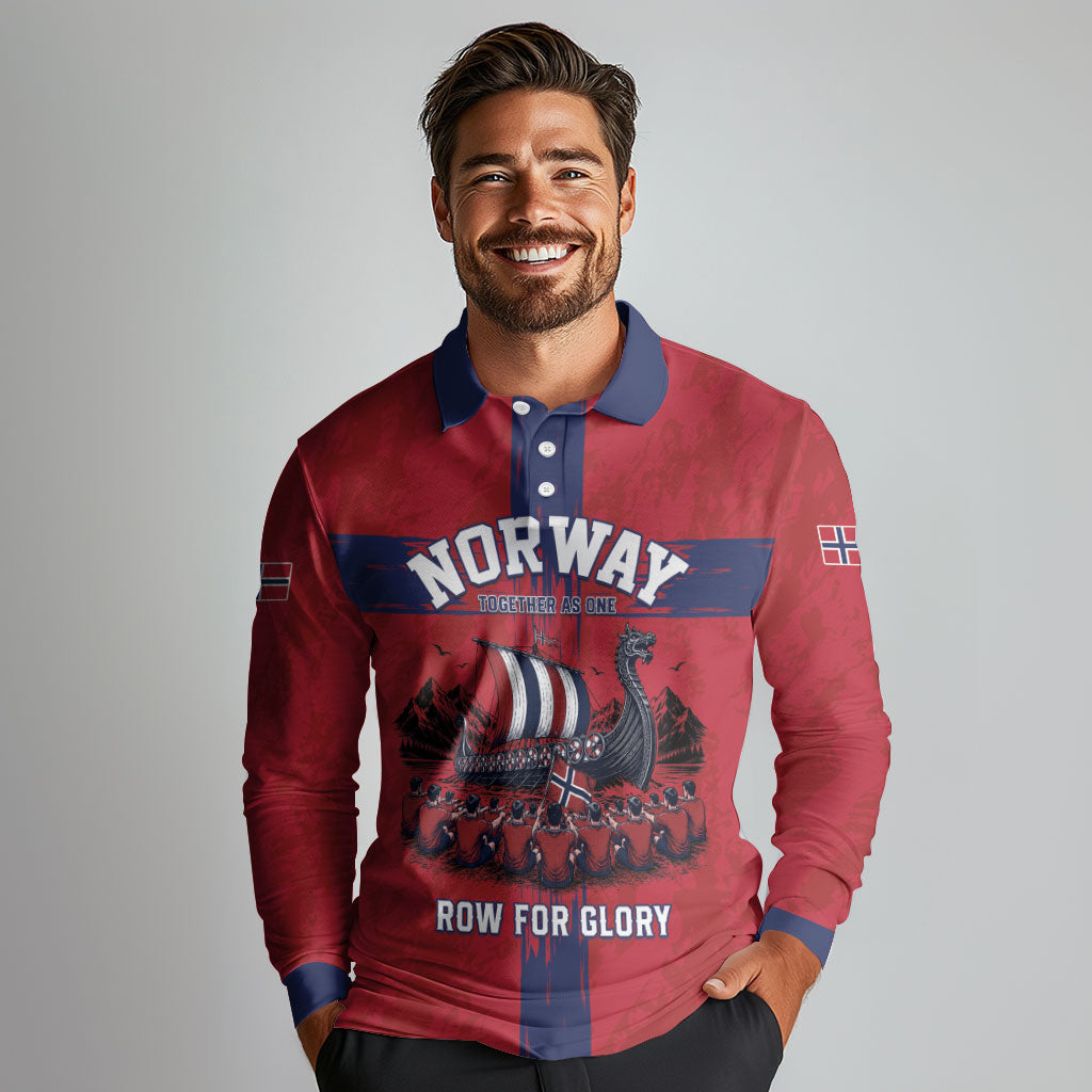 Custom Norge Football 2026 Long Sleeve Polo Shirt Row For Glory