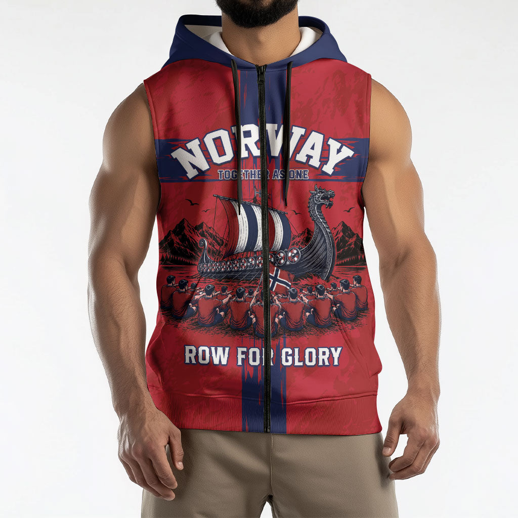 Custom Norge Football 2026 Sleeveless Zip Hoodie Row For Glory